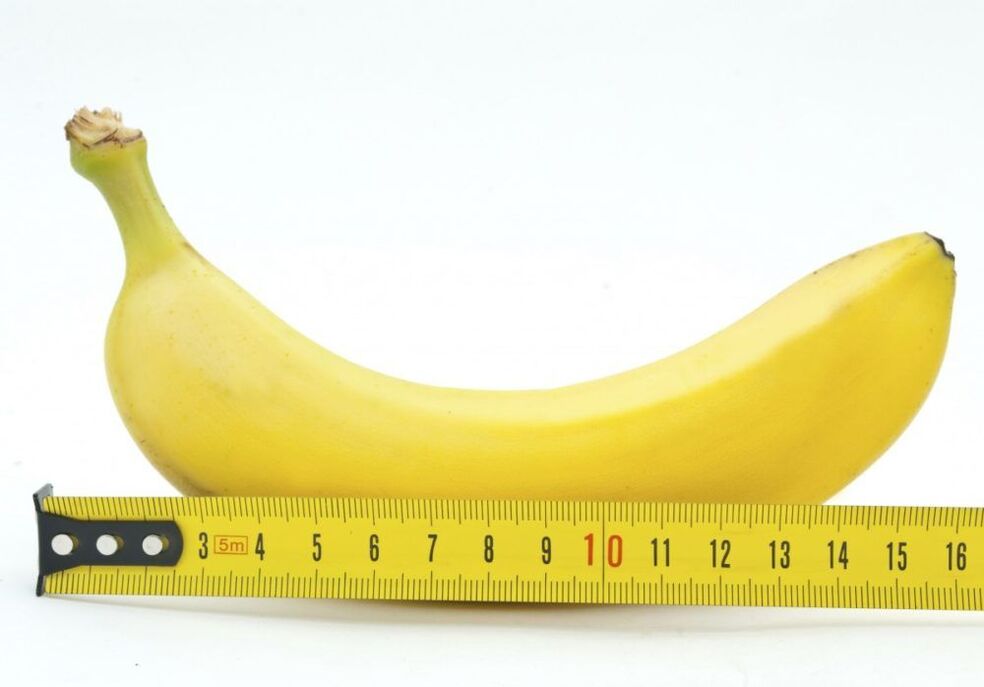 medir o tamaño do pene usando un plátano como exemplo